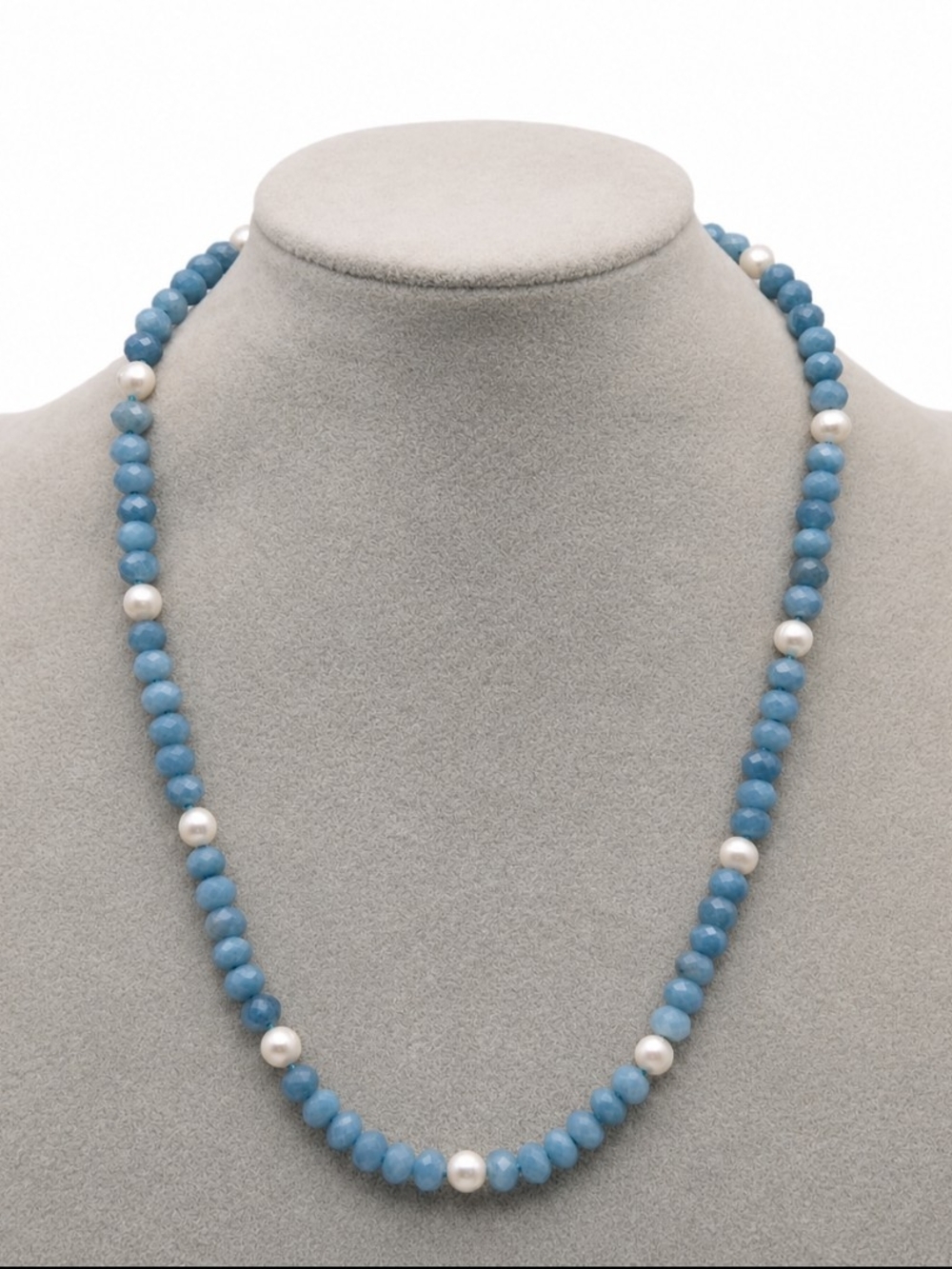 Blue Bead and Pearl Necklace - 16"